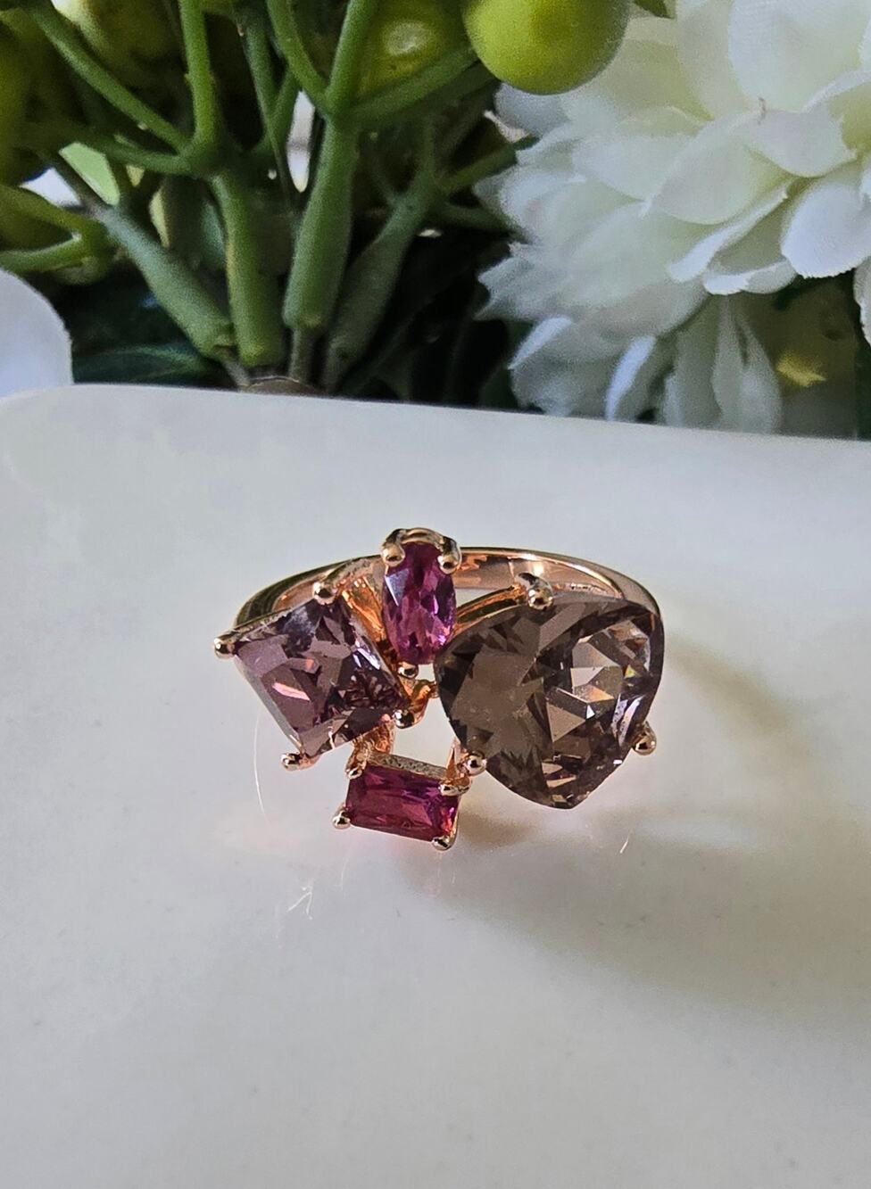 Rose Gold Plated CZ Pink Stone Ring Size 8 New